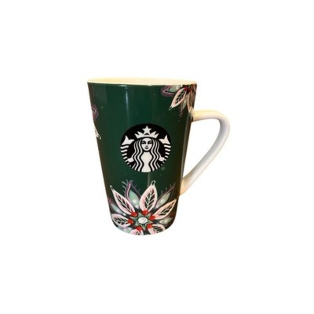 2020 Starbucks Christmas Green Floral 12oz Poinsettia Mermaid Coffee Mug Cup